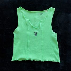 Playboy by Pacsun Neon Green Bunny Tank Top